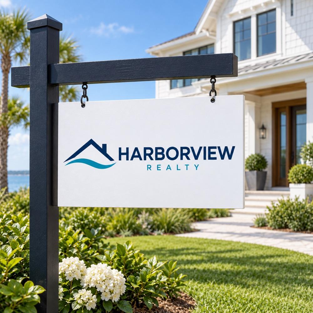 Harborview Realty logo in use, a concept brand made in the studio for this showcase