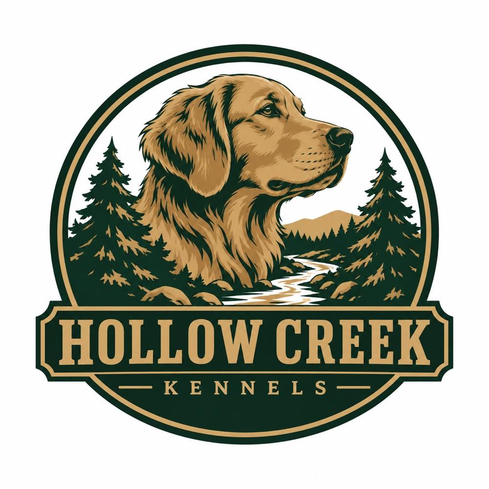 Hollow Creek Kennels illustrative logo, a concept brand made in the studio for this showcase