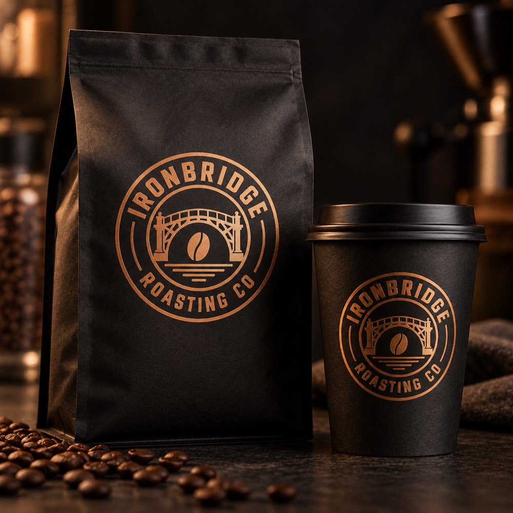 Ironbridge Roasting Co logo in use, a studio concept