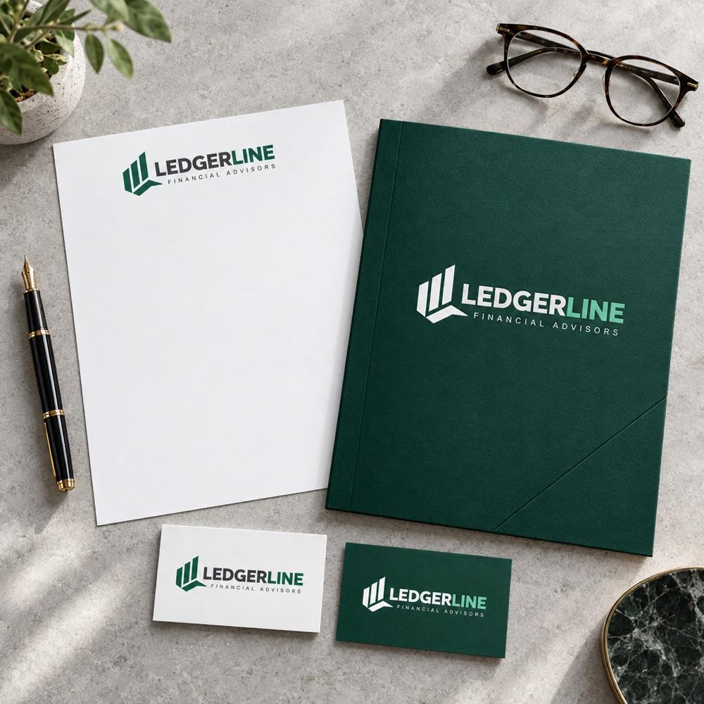Ledgerline logo in use, a concept brand made in the studio for this showcase