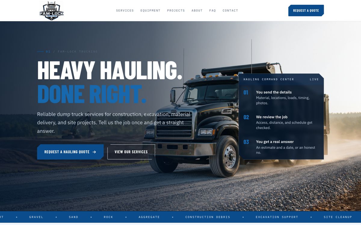 Fam-Lock Trucking website homepage