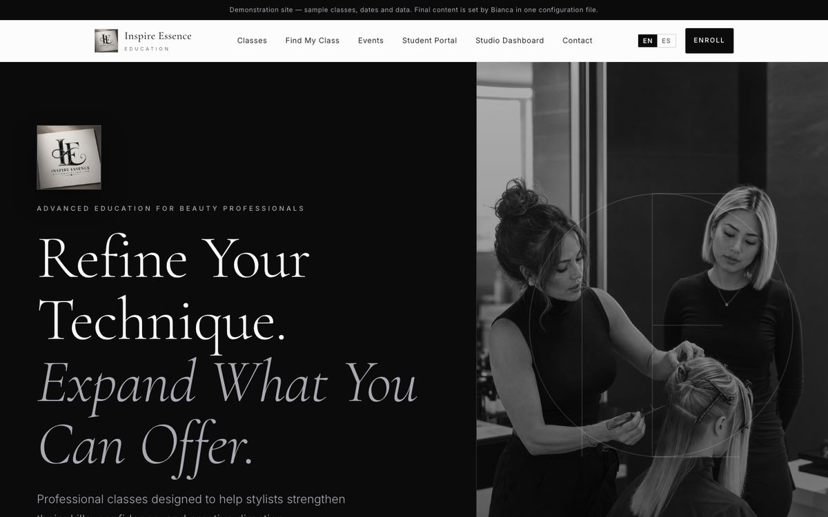 Inspire Essence Education website homepage