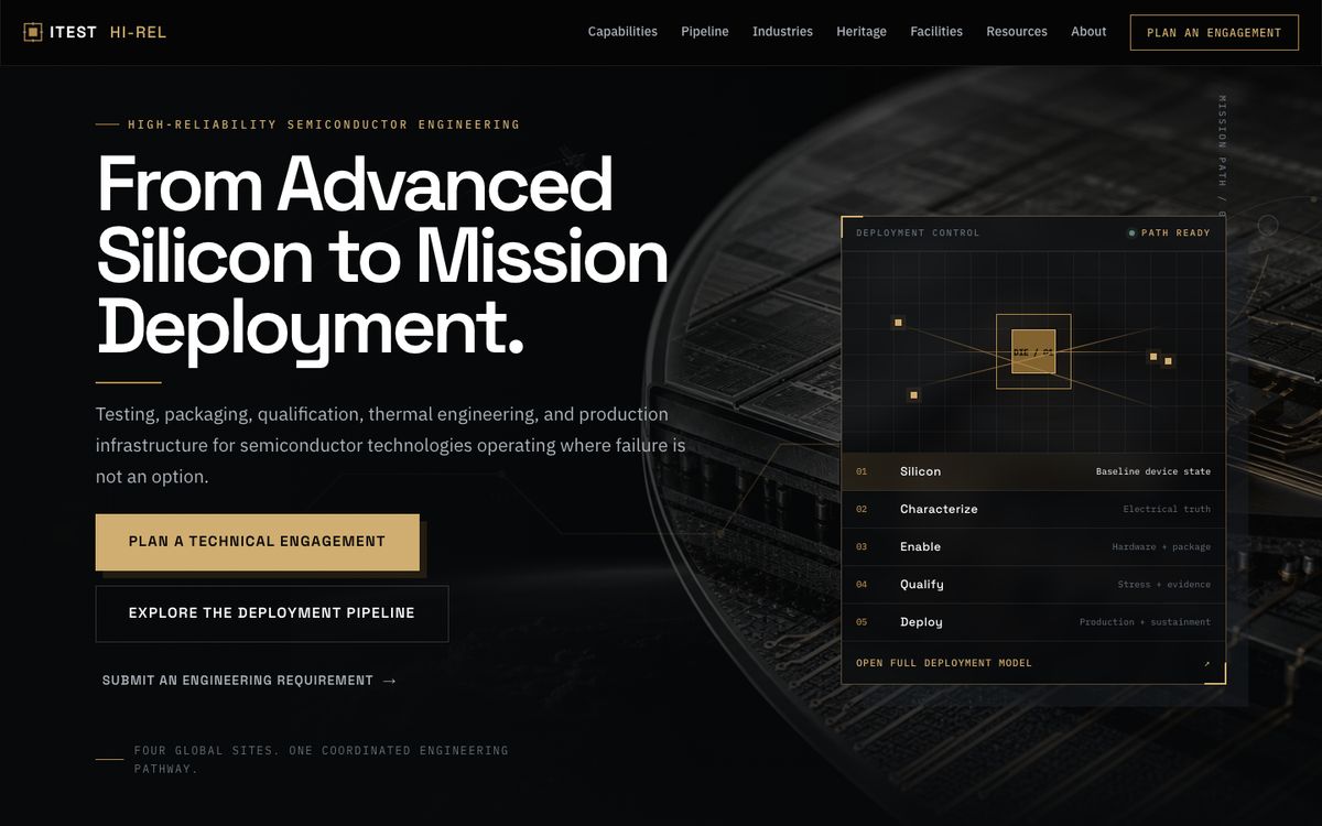 iTest Hi-Rel website homepage