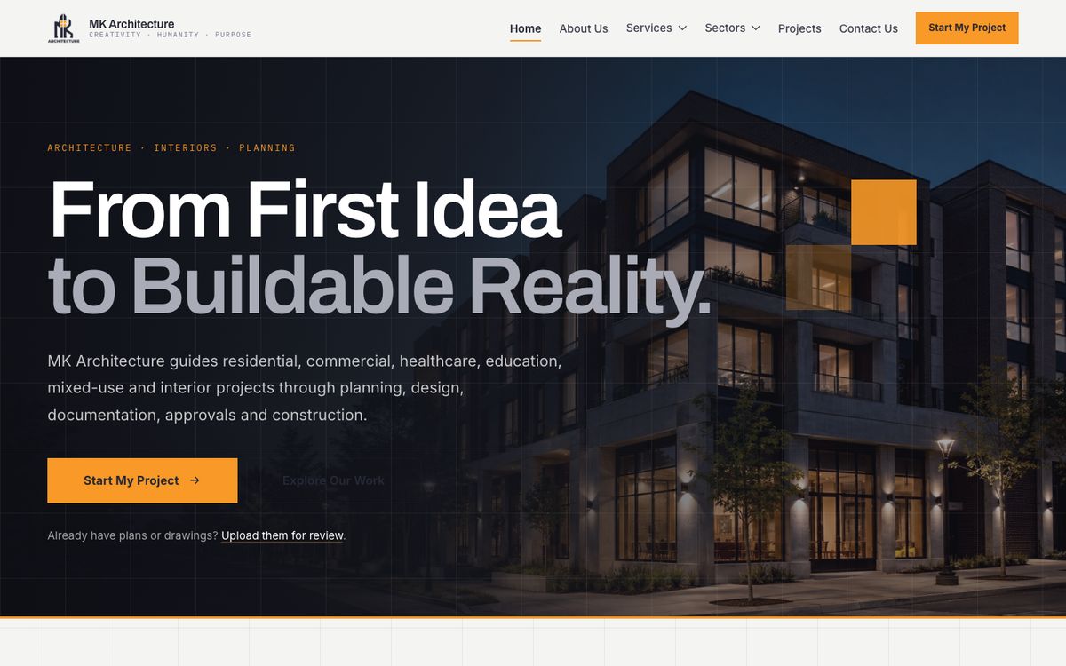 MK Architecture website homepage