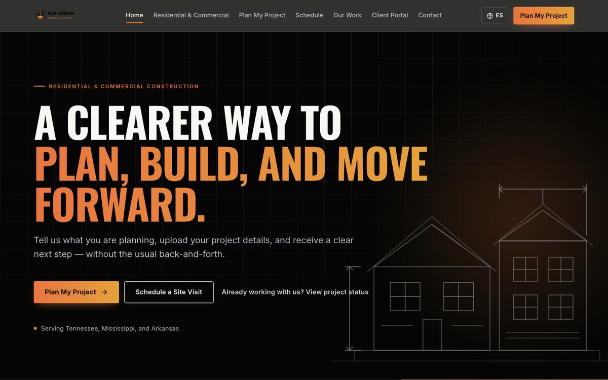 New Horizon Construction website homepage