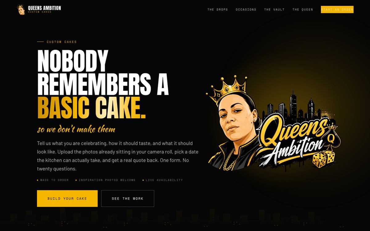 Queens Ambition website homepage