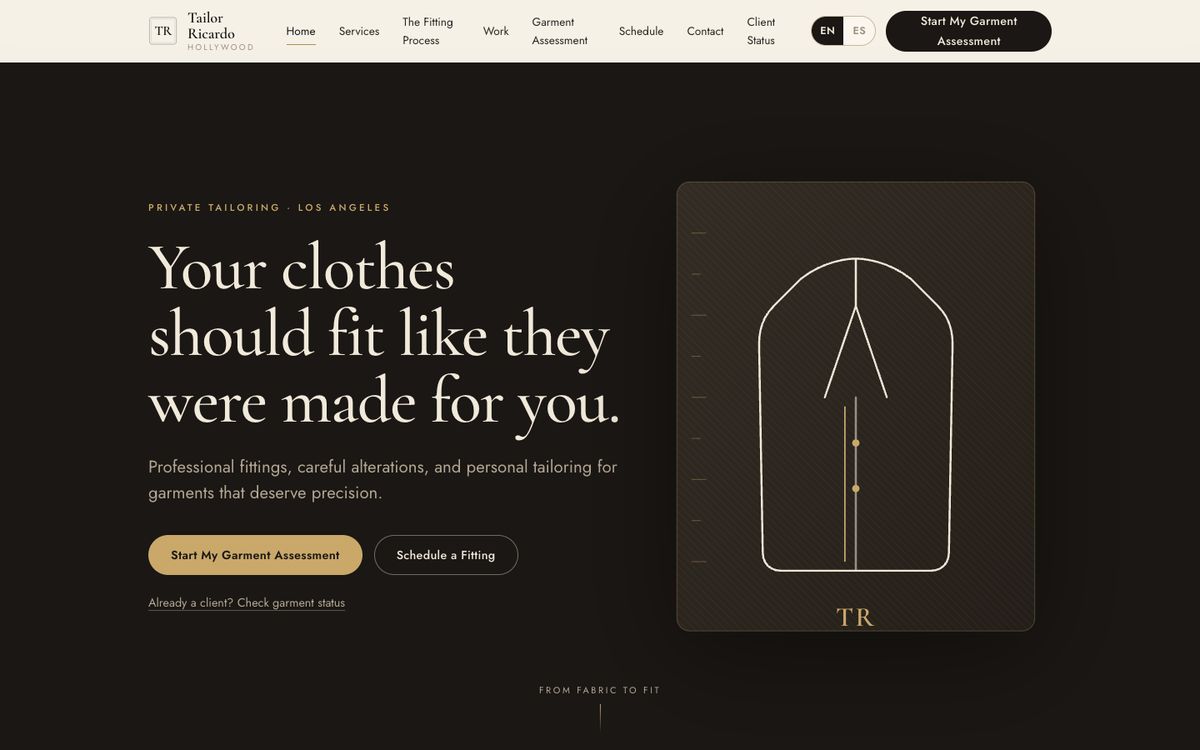 Tailor Ricardo Hollywood website homepage